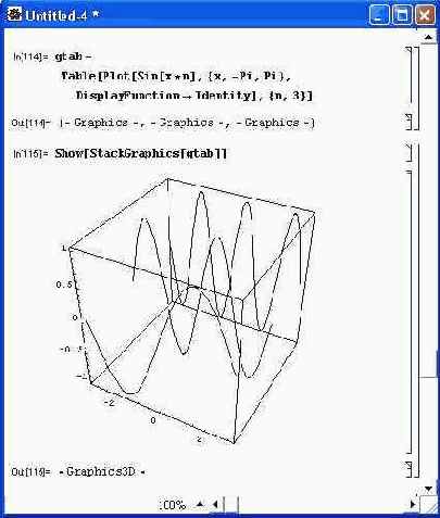 Пример построения трех синусоид, расположенных каскадно