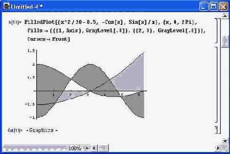 Построение трех кривых с закраской серым цветом