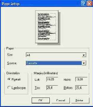 ��������� ���������� ������ � ������� Printing Settings
