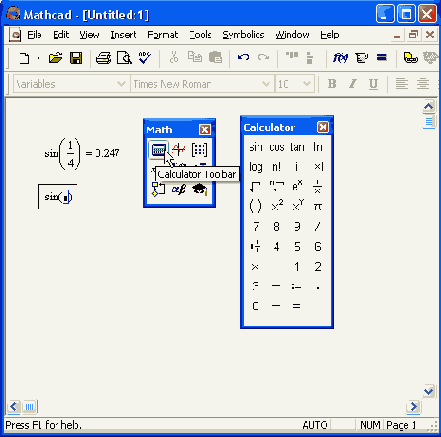 Использование панели инструментов Math