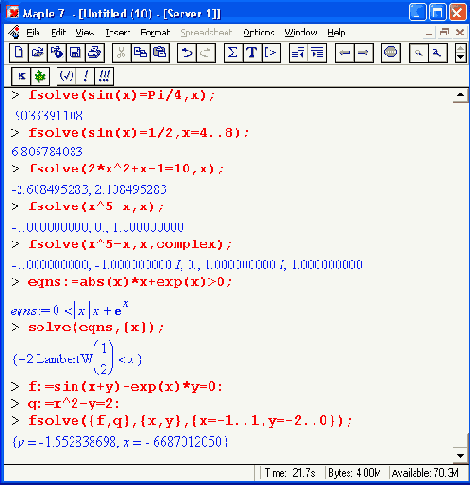 ������� � ��������� ���� � ������� fsolve