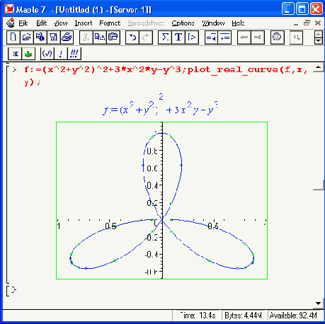 ����� ������� Maple 7 plot_real_curve