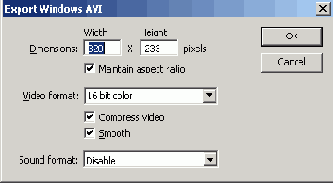 Диалоговое окно Export Windows AVI