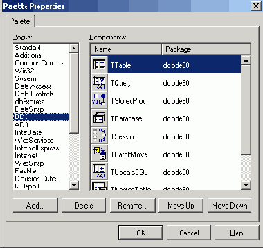 Диалоговое окно Palette Properties