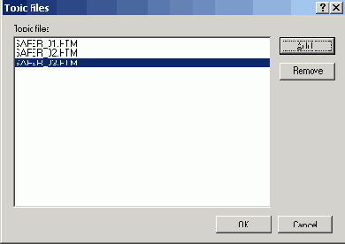 Диалоговое окно Topic Files