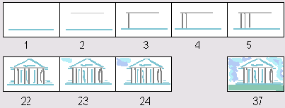 Кадры анимации процесса рисования Дельфийского храма