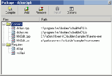 Окно редактора пакета компонентов