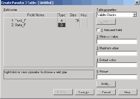 В диалоговом окне Create Table