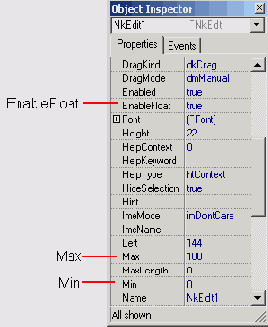 Значения свойств EnableFloat Max
