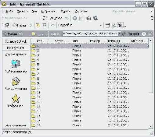 �������� �������� ������� ���������� ����������� Outlook