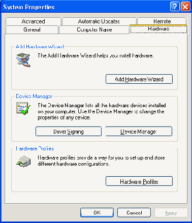 ������� Hardware ����������� ���� System Properties