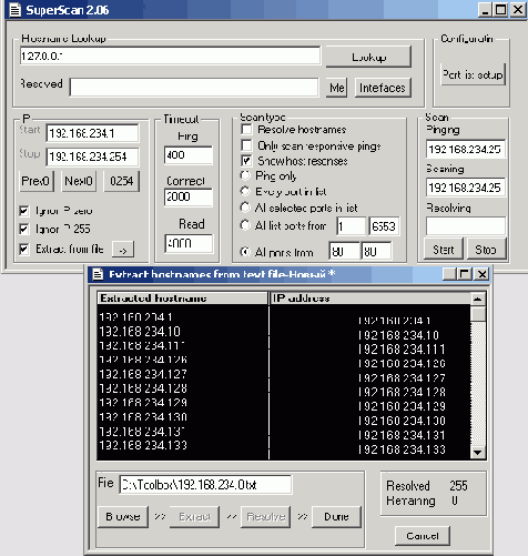 Утилита SuperScan позволяет извлекать