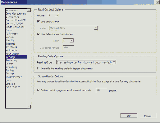 Настройка параметров чтения вслух