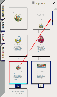 Перестановка страниц с помощью эскизов страниц