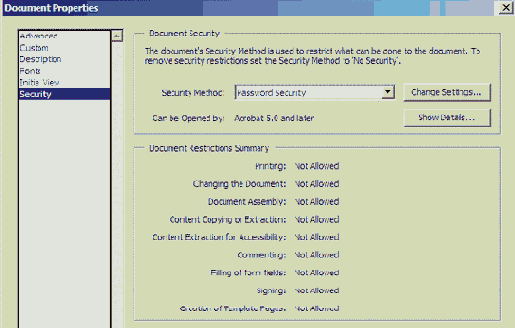 Просмотр параметров безопасности