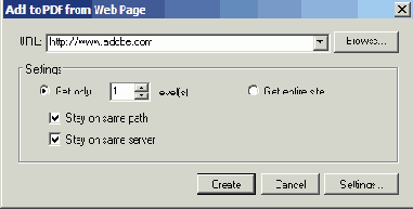 Создание файла Adobe PDF из избранных Web-страниц