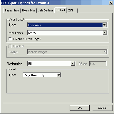 ������� Output ����������� ���� PDF Export Options