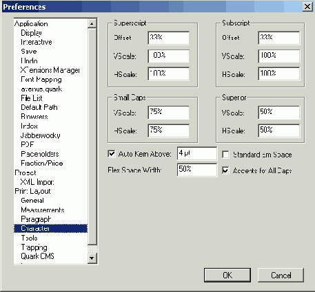 ������� Character ����������� ���� Preferences