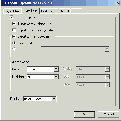 ������� Hyperlinks ����������� ���� PDF Export Options