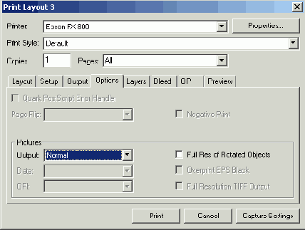 ������� Options ����������� ���� Print