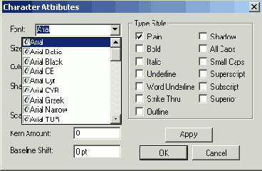 ������������� ����������� ���� Character Attributes