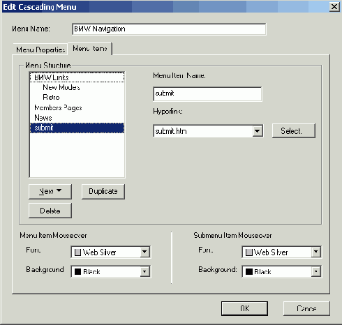 �������� ��������� ���� � ���������� ���� Cascading Menu
