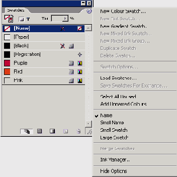 Использование меню палитр