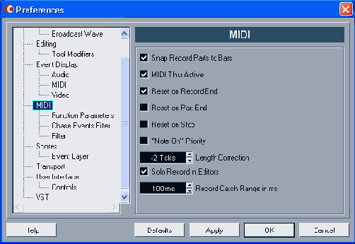 ���������� ���� Preferences (������ MIDI)