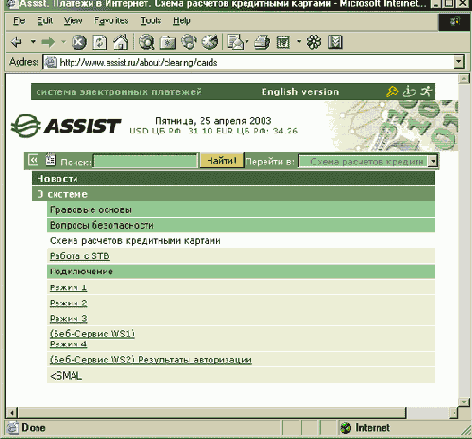 Схема расчетов при помощи кредитных карт в системе ASSIST