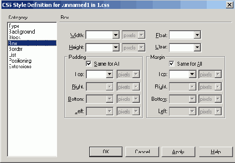 Параметры размеров и размещения