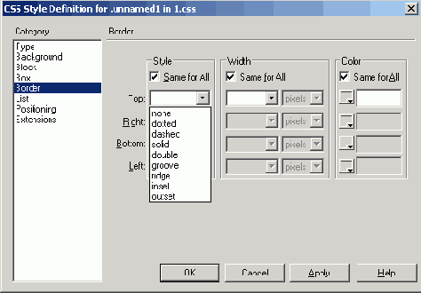Параметры рамки