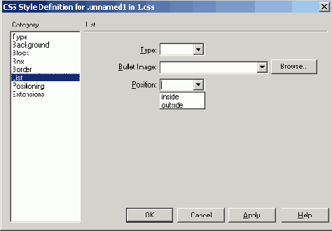 Вкладка List диалогового