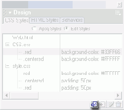 Кнопка Attach Style Sheet панели CSS Styles