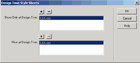 Диалоговое окно Design Time Style Sheets