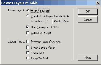 Диалоговое окно Convert Layers to Table