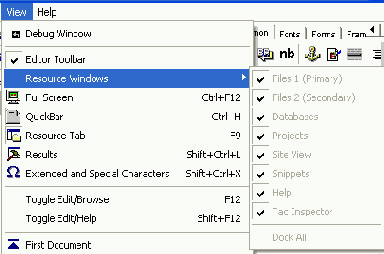Окно ресурсов