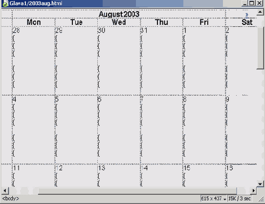 Использование расширения Calendar пакета Dreamweaver