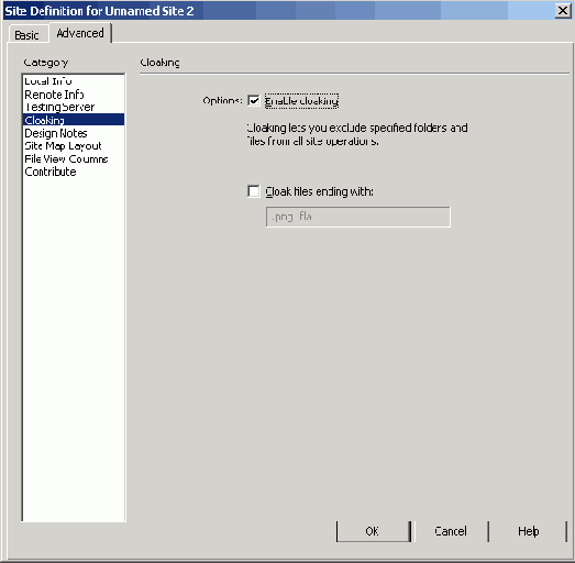 Маскировка файлов и папок в Dreamweaver MX