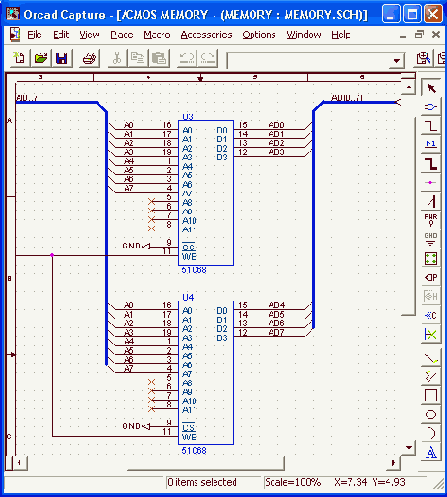 Размещение символов компонентов и электрических цепей