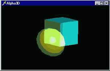 Эффект полупрозрачности сквозь куб просматривается сфера заднего плана