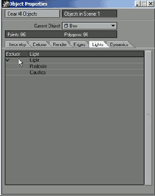 Исключение объекта из списка освещения