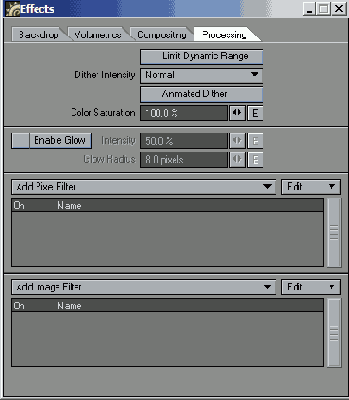 На вкладке Processing настройте эффекты созданные после просчета изображения