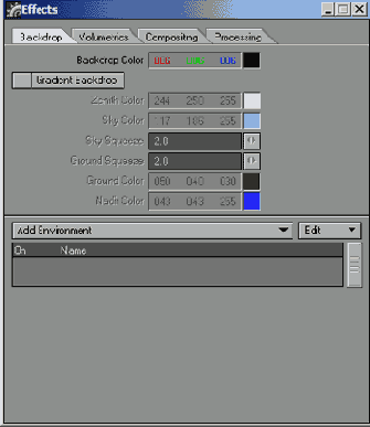 В окне Effects активируйте освещение HDRI