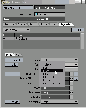 Выберите тип Plane имитирующий