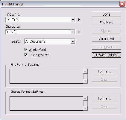 ����������� ����� ����������� ���� Find/Change