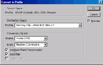 Окно Color Settings