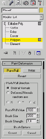 Использование свитка Paint Deformation (Деформация кистью) настроек объекта
