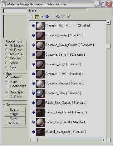 Интерфейс окна просмотра материалов и карт текстур