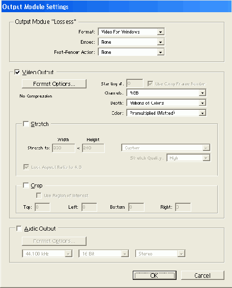 ������� ���������� � ���� Output Module Settings