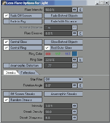 ���� Lens Flare Options for Light ��������� ��������� ��� ����������� ��������� �����������